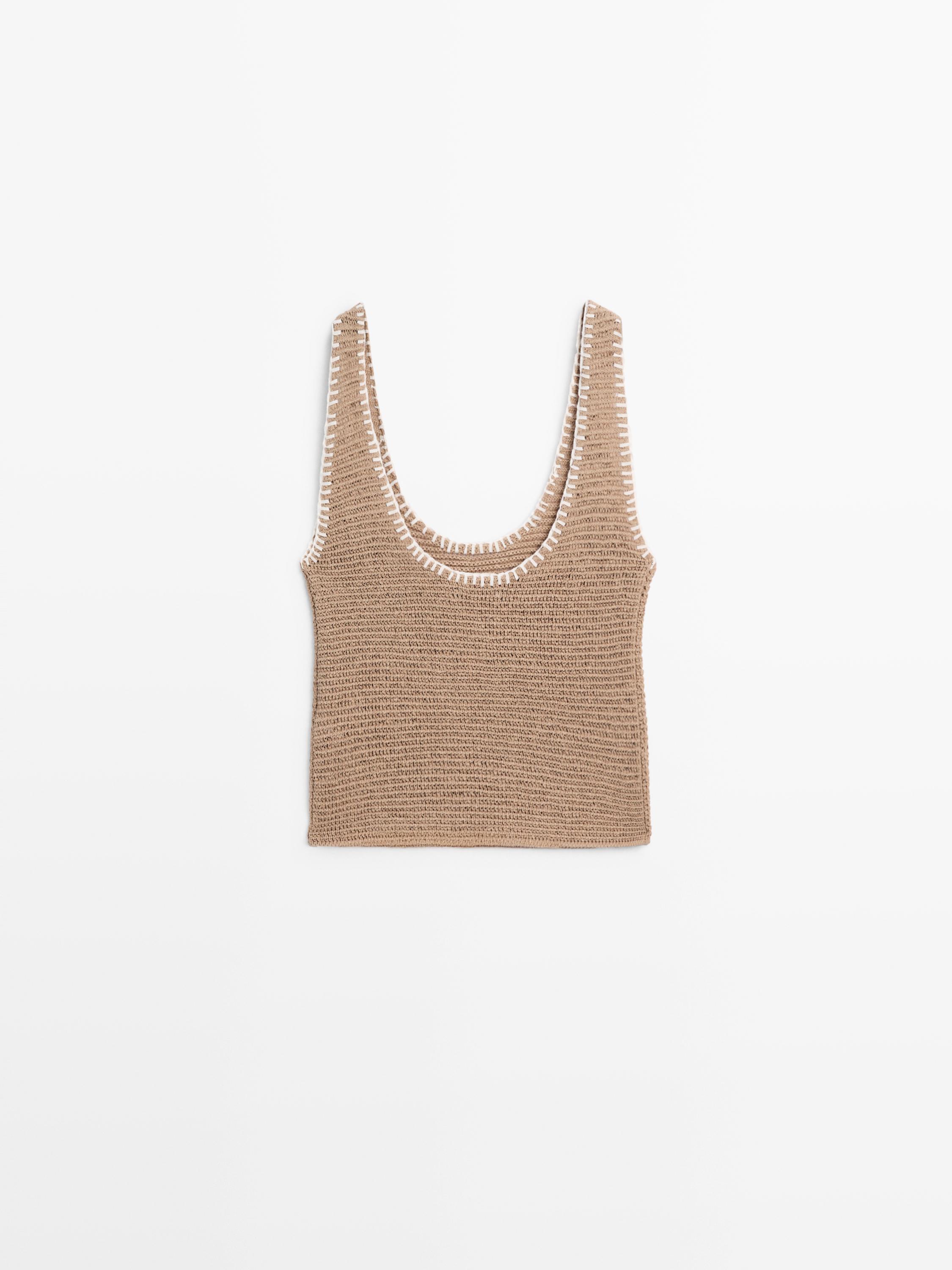 Contrast cotton blend knit top